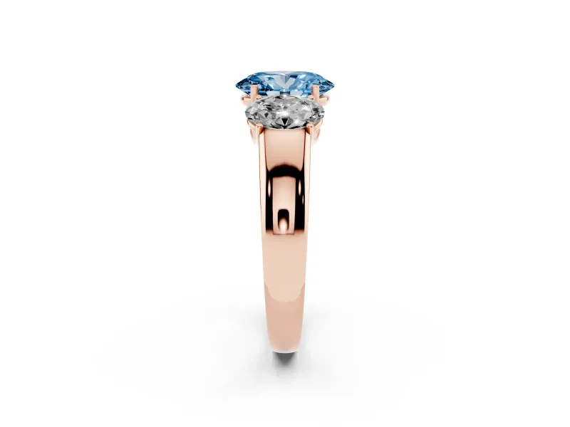 Oval 3 Stone Engagement Ring Setting for a Fancy Blue Lab-Grown Diamond | Rose Gold