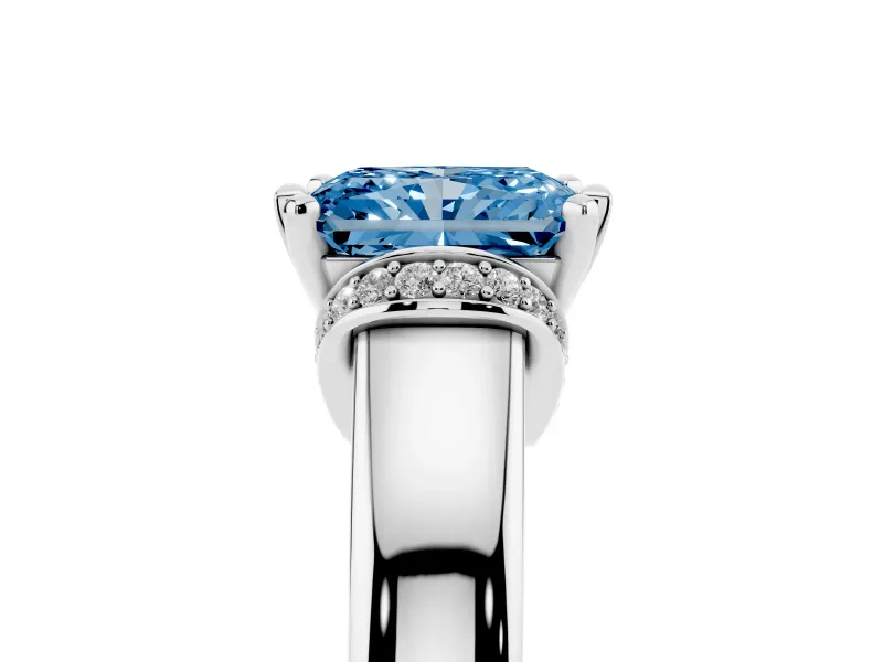 Radiant Cut Pavé Collar Engagement Ring Setting for a Fancy Blue Lab-Grown Diamond | Platinum