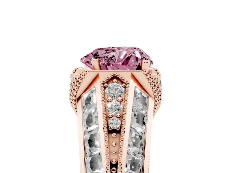 Heart-Shaped Vintage Milgrain Engagement Ring Setting for a Fancy Pink Lab-Grown Diamond | Hidden Halo | Rose Gold