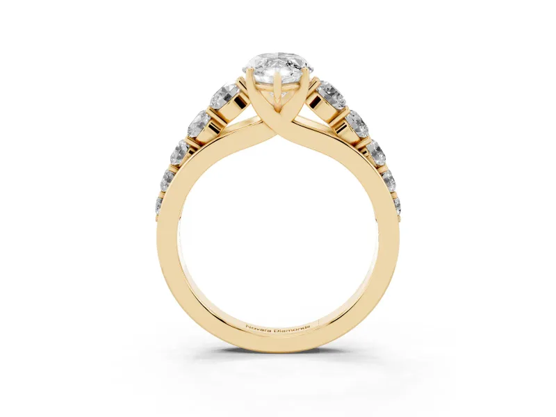 Marquise Graduated Side Stone Engagement Ring Setting | Flat Top Band | Yellow Gold
