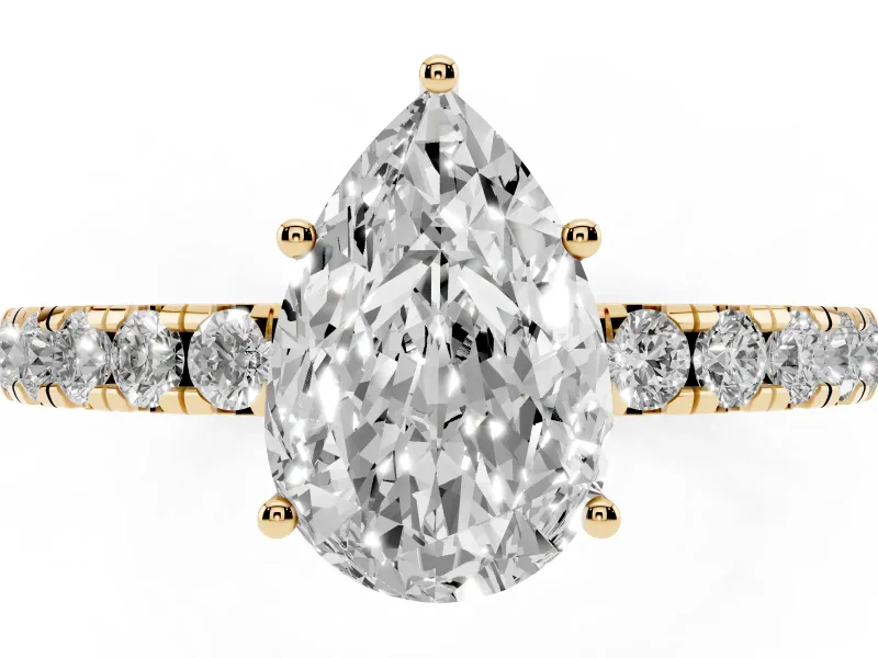 Pear-Shaped Pave Engagement Ring Setting | Shared Prong Band | Yellow Gold