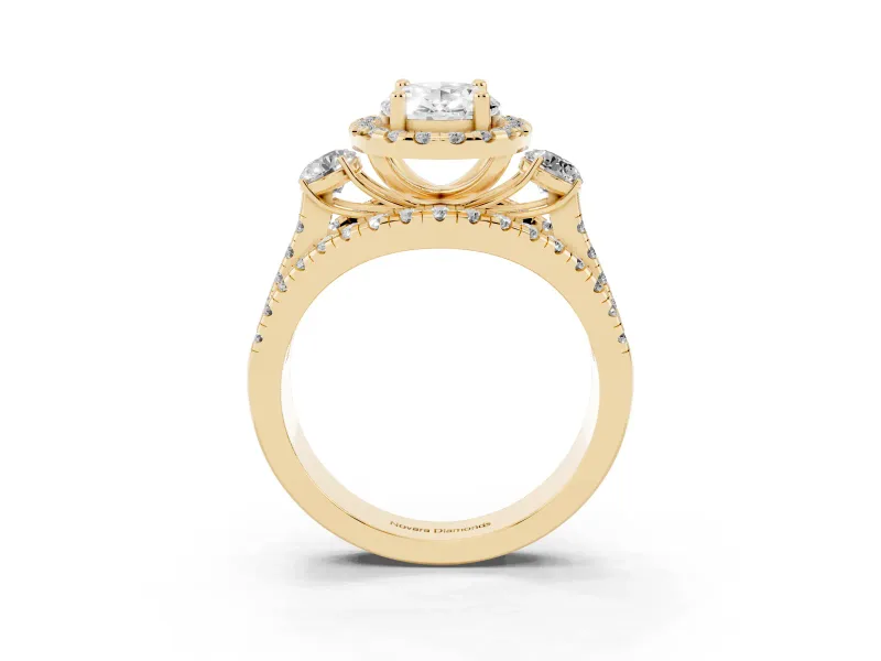 Oval Halo Split Shank Engagement Ring Setting | Round Side Stones | Yellow Gold