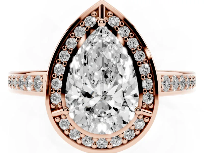 Pear-Shaped Sectioned Halo Engagement Ring Setting | Pavé Gallery and Band | Rose Gold