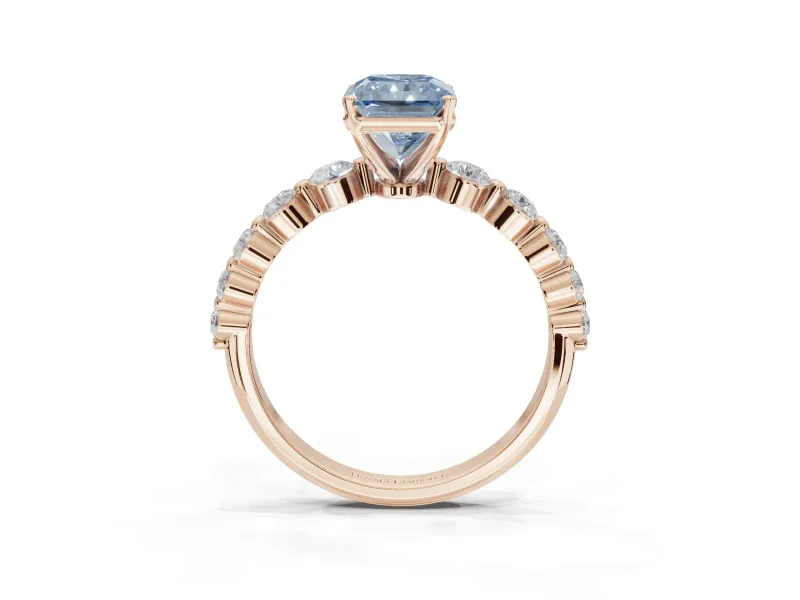 Radiant Cut Graduated Side Stone Engagement Ring Setting for a Fancy Blue Lab-Grown Diamond | Rose Gold