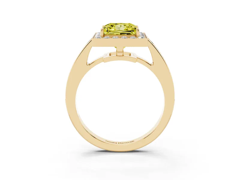 Princess Cut Framed Halo Engagement Ring Setting for a Fancy Yellow Lab-Grown Diamond | Yellow Gold