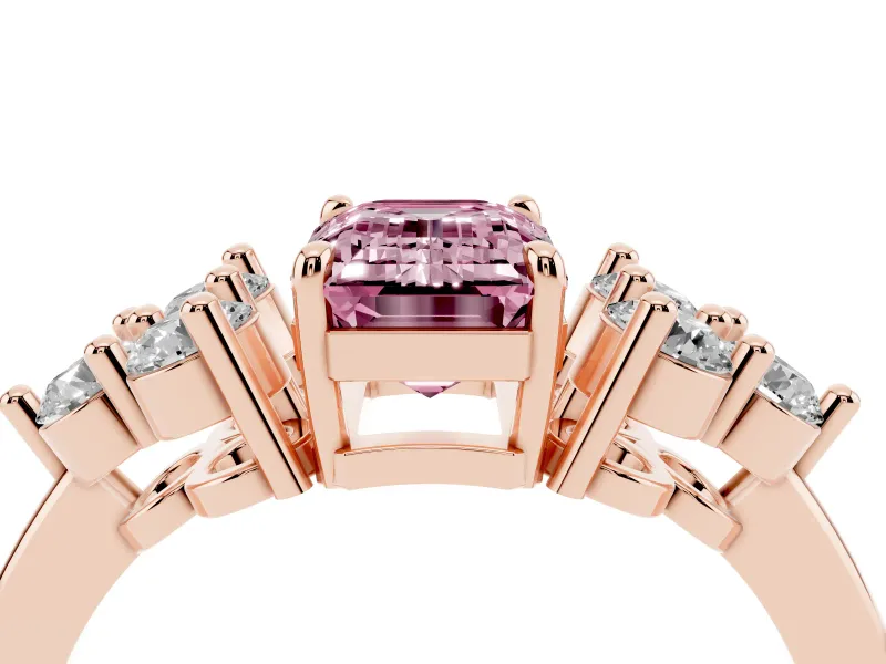 Emerald Cut Cluster Side Stone Engagement Ring Setting for a Fancy Pink Lab-Grown Diamond | Plain Band | Rose Gold