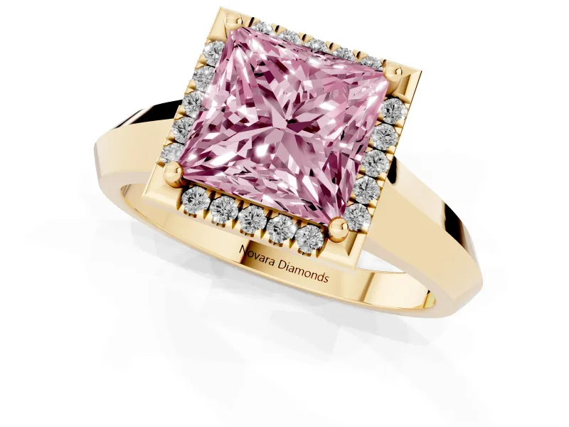 Princess Cut Halo Engagement Ring Setting for a Fancy Pink Lab-Grown Diamond | Yellow Gold