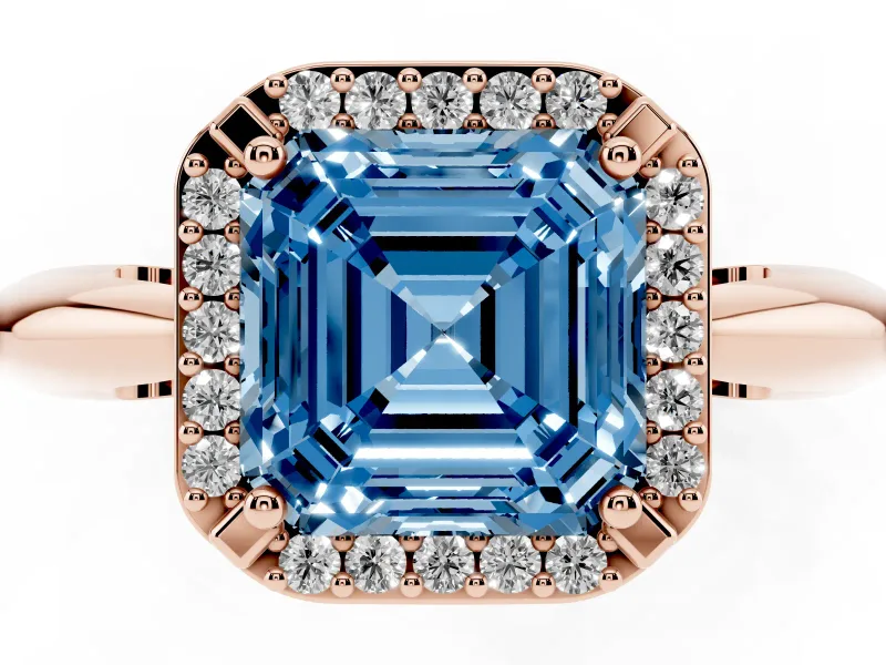 Asscher Cut Halo Engagement Ring Setting for a Fancy Blue Lab-Grown Diamond | Plain Band | Rose Gold