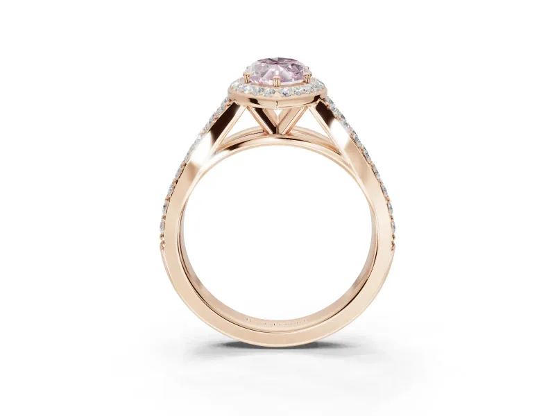 Marquise Halo Pavé Engagement Ring Setting for a Fancy Pink Lab-Grown Diamond | Narrow Split Shank | Rose Gold