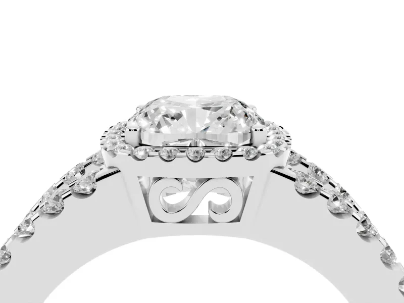 Cushion Cut Halo Split Shank Engagement Ring Setting | Pavé Strands | Platinum