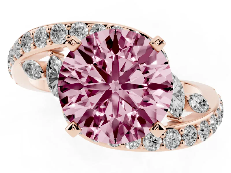 Round Bypass Engagement Ring Setting for a Fancy Pink Lab-Grown Diamond | Rose Gold