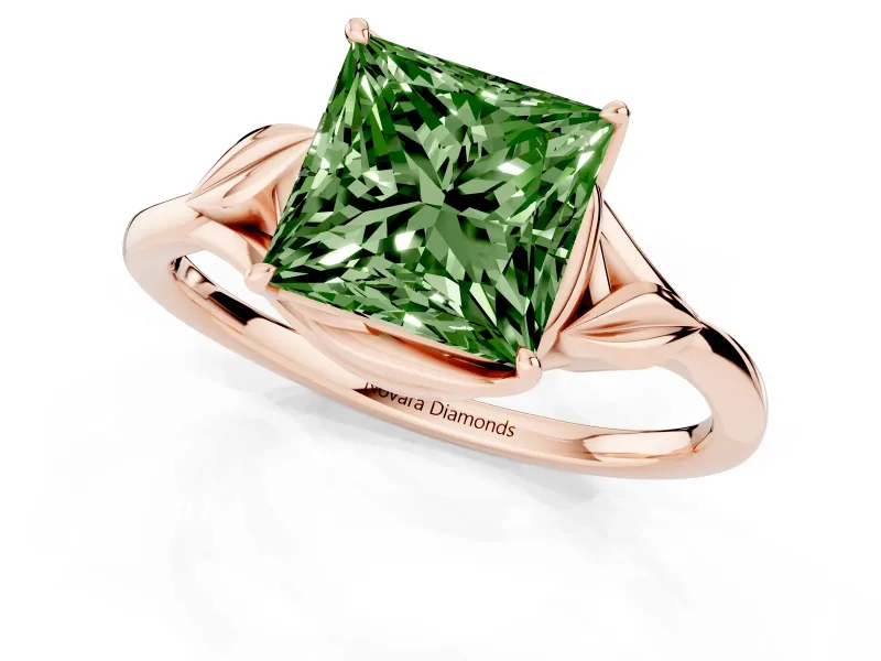 Princess Cut Leaf Bypass Solitaire Engagement Ring Setting for a Fancy Green Lab-Grown Diamond | Rose Gold