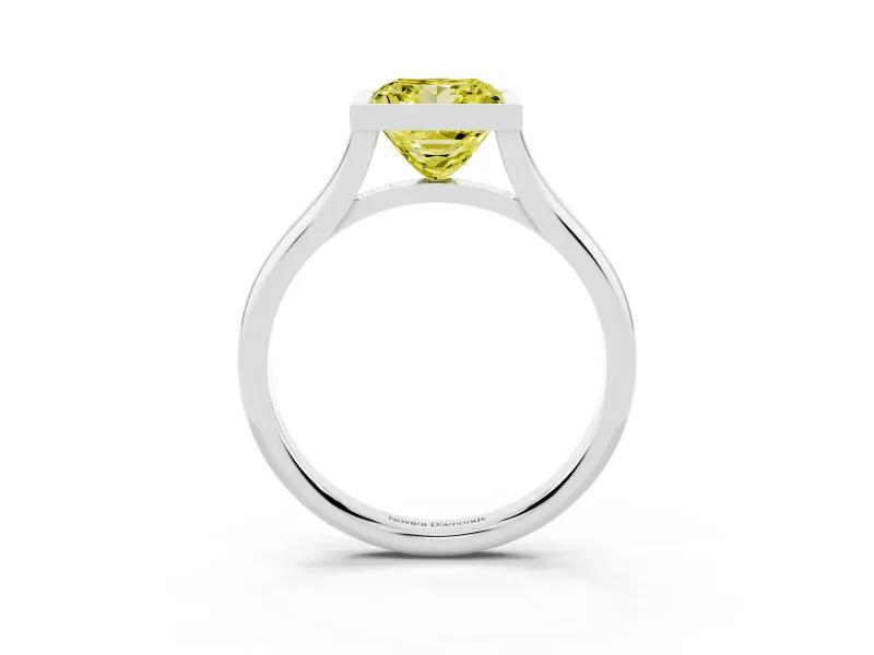 Fancy Yellow Bezel Set Princess Cut Diamond Solitaire Ring Set in Silver with Tapered Band