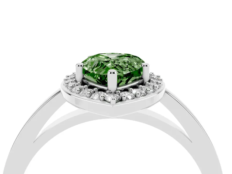 Fancy Green Pear Cut Diamond Halo Ring Set in Silver with Solitaire Band and Prong Setting