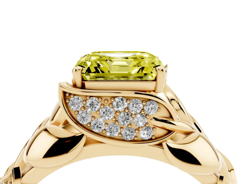 Asscher Cut Leaf Bypass Engagement Ring Setting for a Fancy Yellow Lab-Grown Diamond | Yellow Gold