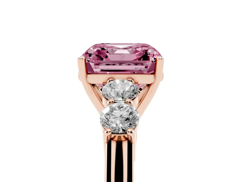 Asscher Cut 5 Stone Engagement Ring Setting for a Fancy Pink Lab-Grown Diamond | Rose Gold