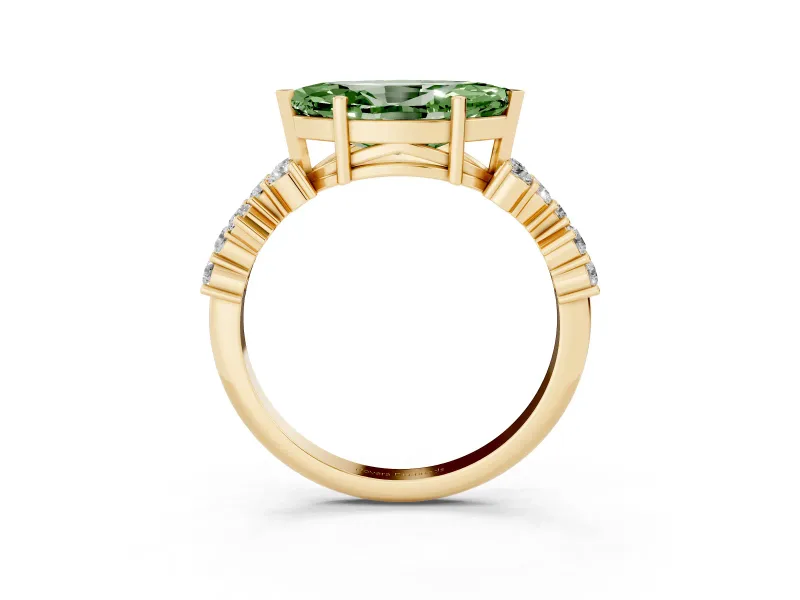 Marquise Scattered Accent Engagement Ring Setting for a Fancy Green Lab-Grown Diamond | Yellow Gold