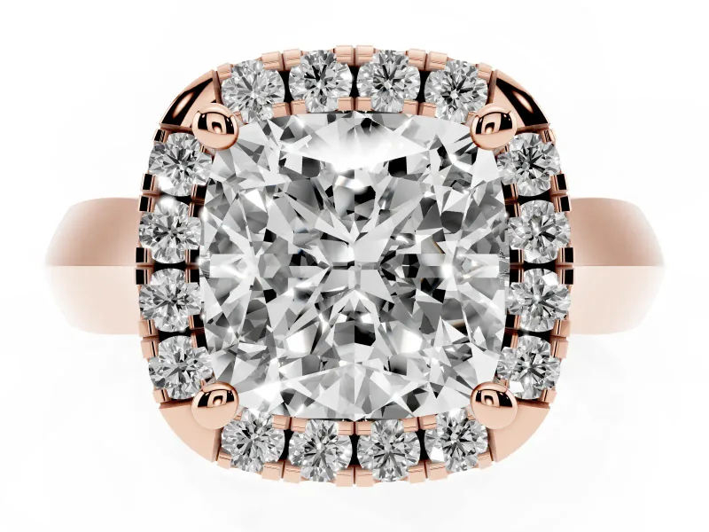 Cushion Cut Halo Engagement Ring Setting | Square Profile Band | Rose Gold