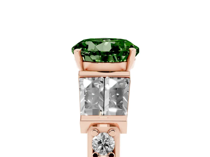 Round Channel Set Baguette Engagement Ring Setting for a Fancy Green Lab-Grown Diamond | Rose Gold