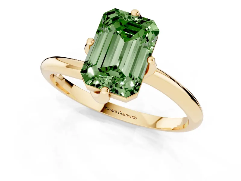Emerald Cut Bypass Solitaire Engagement Ring Setting for a Fancy Green Lab-Grown Diamond | Plain Band | Yellow Gold