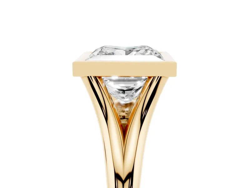 Princess Cut Bezel Solitaire Engagement Ring Setting | V Split Shank | Yellow Gold