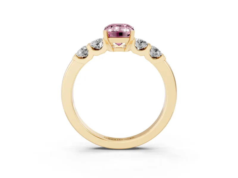 Emerald Cut Five Stone Engagement Ring Setting for a Fancy Pink Lab-Grown Diamond | Yellow Gold