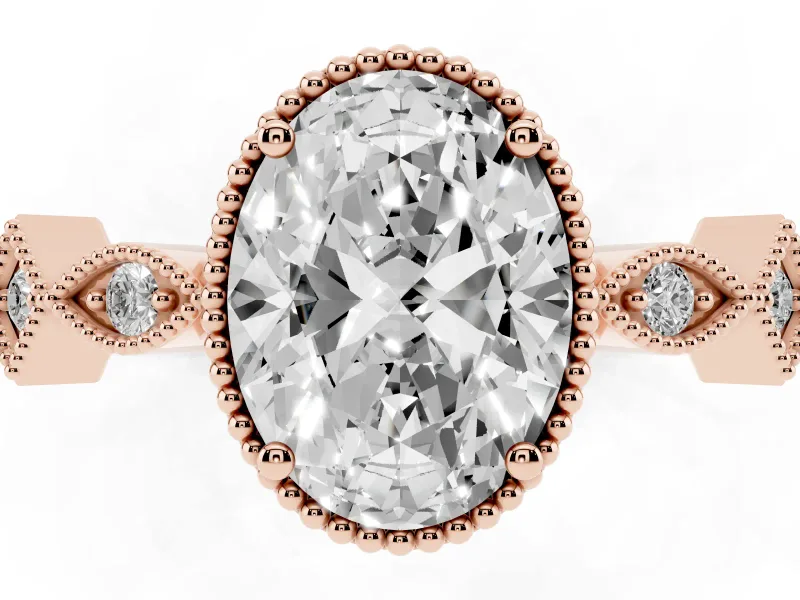 Oval Cut Diamond Milgrain Marquise Twist Band Ring Set in Rose gold with Prong Setting