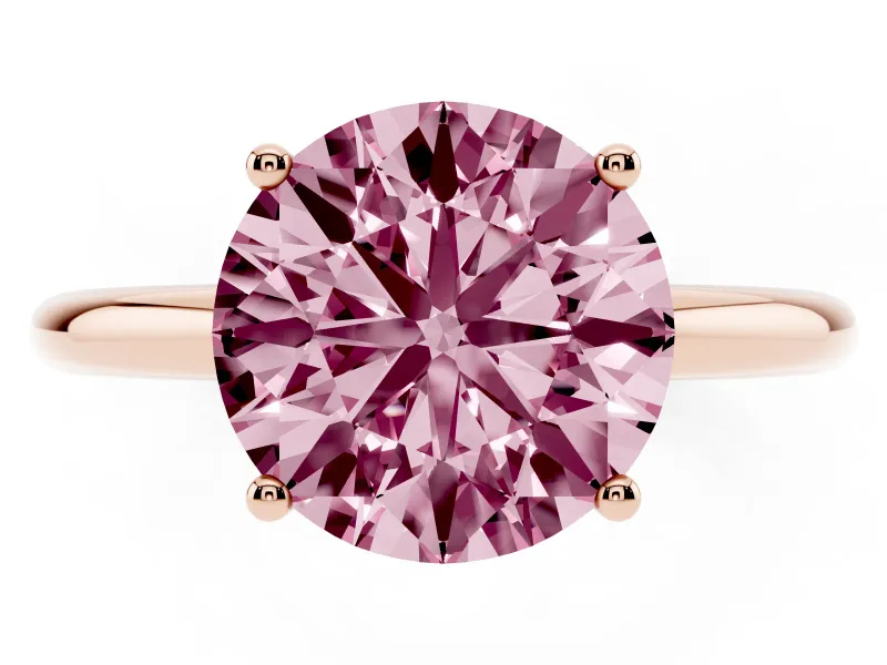 Round Micro-Prong Hidden Halo Engagement Ring Setting for a Fancy Pink Lab-Grown Diamond | Plain Band | Rose Gold