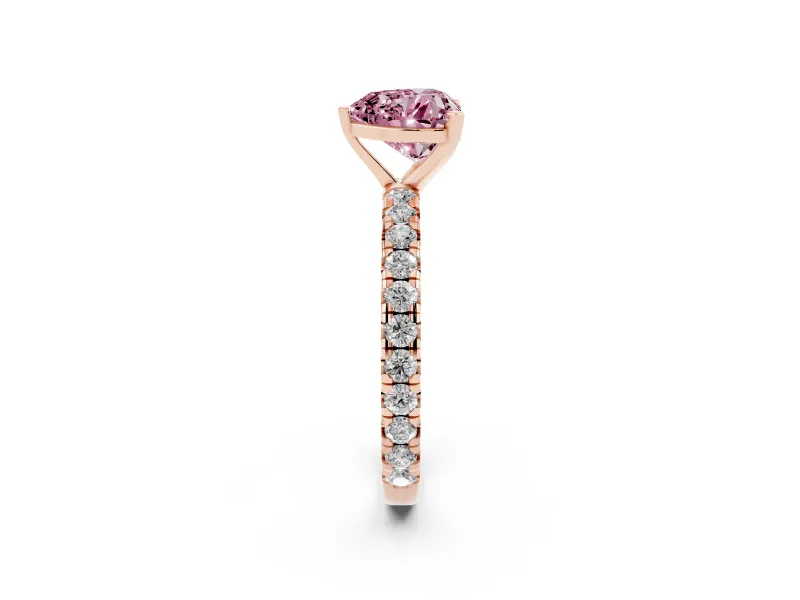 Heart-Shaped Pavé Engagement Ring Setting for a Fancy Pink Lab-Grown Diamond | Rose Gold