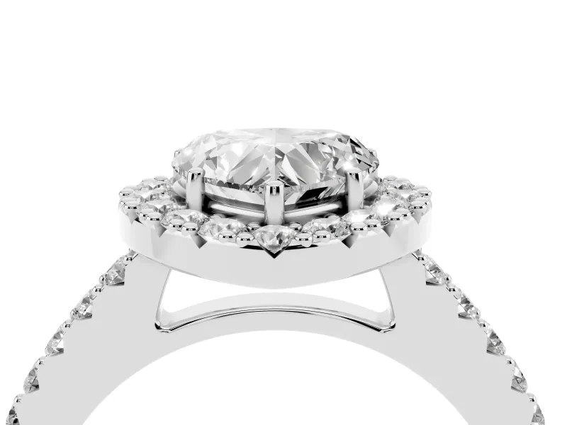Heart-Shaped Halo Engagement Ring Setting | Single Row Pavé Band | White Gold