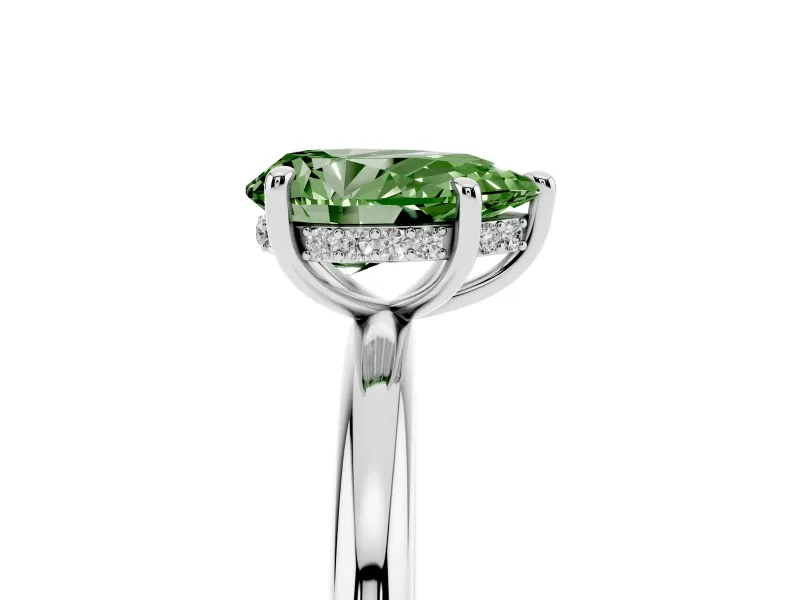 Pear-Shaped Hidden Halo Ring Setting for a Fancy Green Lab-Grown Diamond | Platinum