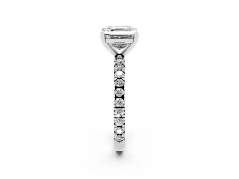 Asscher Cut Shared Prong Solitaire Engagement Ring Setting | Pavé Band | Platinum