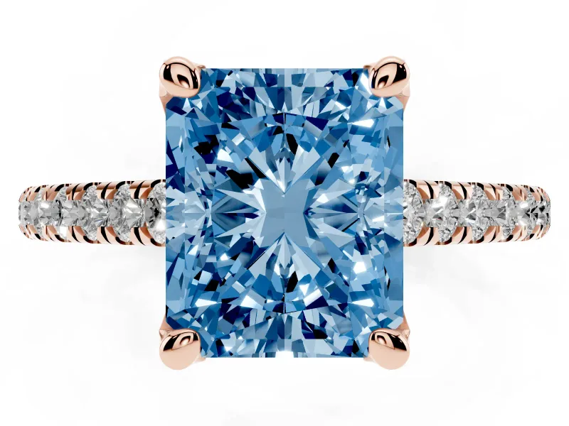 Radiant Cut Hidden Halo Pave Engagement Ring Setting for a Fancy Blue Lab-Grown Diamond | Claw Prongs | Rose Gold
