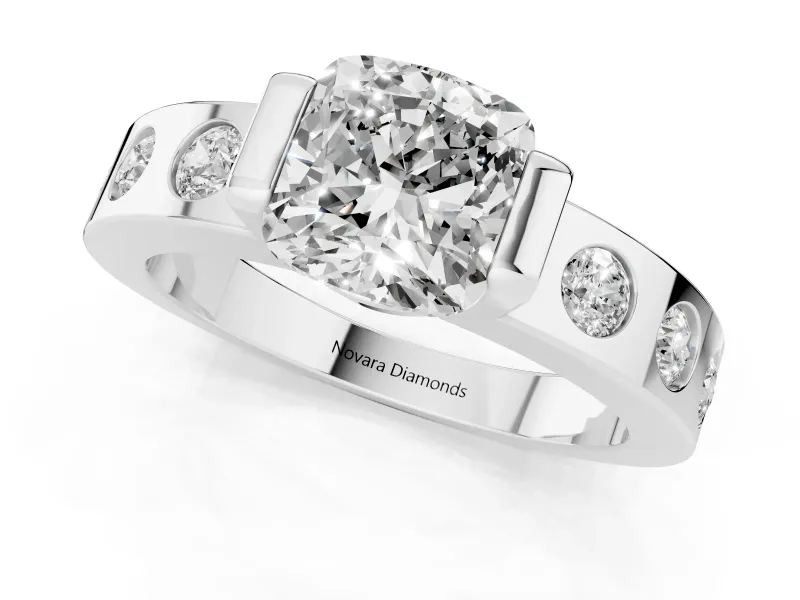Cushion Cut Tension Style Engagement Ring Setting | Flush Set Accents | White Gold