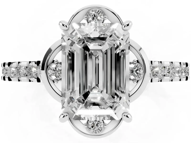 Emerald Cut Floral Petal Engagement Ring Setting | Petal Accents | Platinum