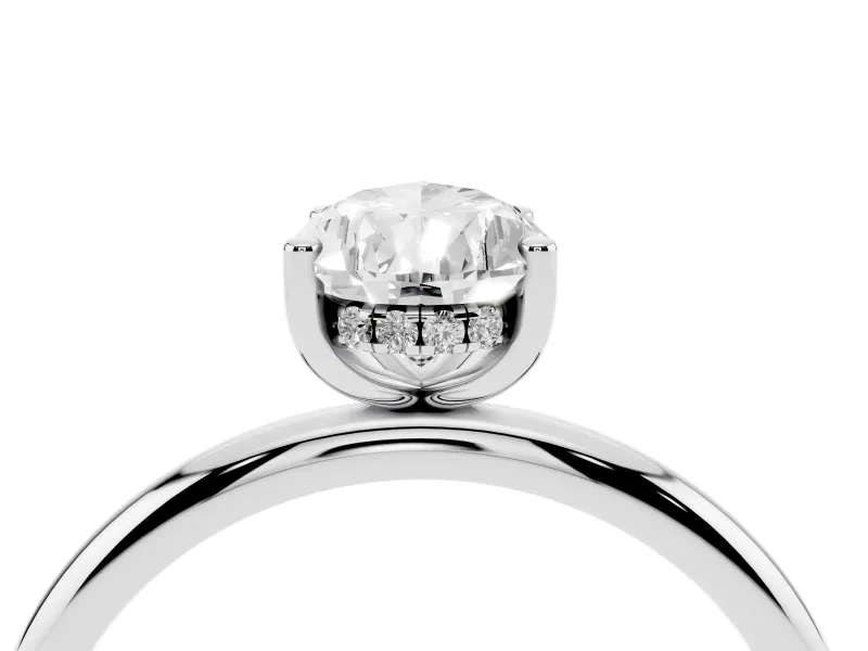 Pear-Shaped Micro-Prong Hidden Halo Engagement Ring Setting | Plain Band | Sterling Silver