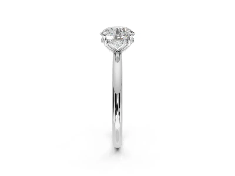 Round Hidden Halo Engagement Ring Setting | Thin Plain Band | Sterling Silver