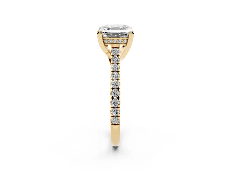 Asscher Cut Hidden Halo Pave Engagement Ring Setting | Claw Prongs | Yellow Gold