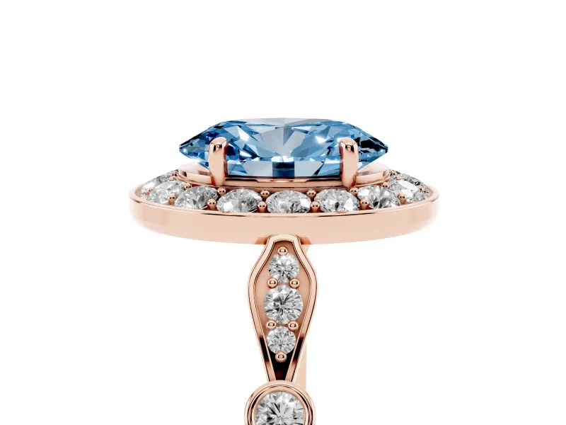 Oval Halo Engagement Ring Setting for a Fancy Blue Lab-Grown Diamond | Bezel Stations | Rose Gold