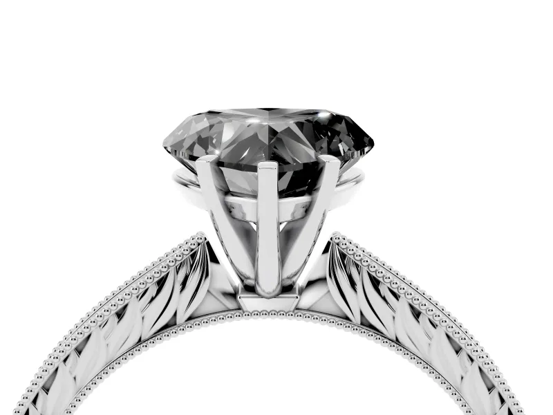 Fancy Black Heart Cut Diamond Solitaire Milgrain Engraved Band Set in Platinum with Prong Setting
