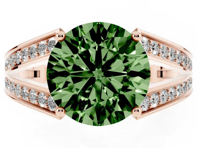 Round Split Shank Pavé Engagement Ring Setting for a Fancy Green Lab-Grown Diamond | Rose Gold