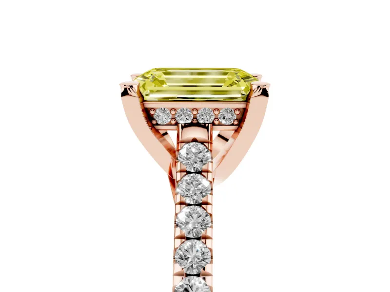 Emerald Cut Hidden Halo Pave Engagement Ring Setting for a Fancy Yellow Lab-Grown Diamond | Claw Prongs | Rose Gold