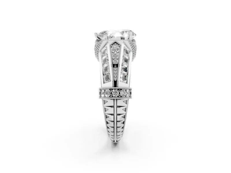 Pear Cut Diamond Vintage-Inspired Milgrain Ring Set in White gold with Accent Split Shank