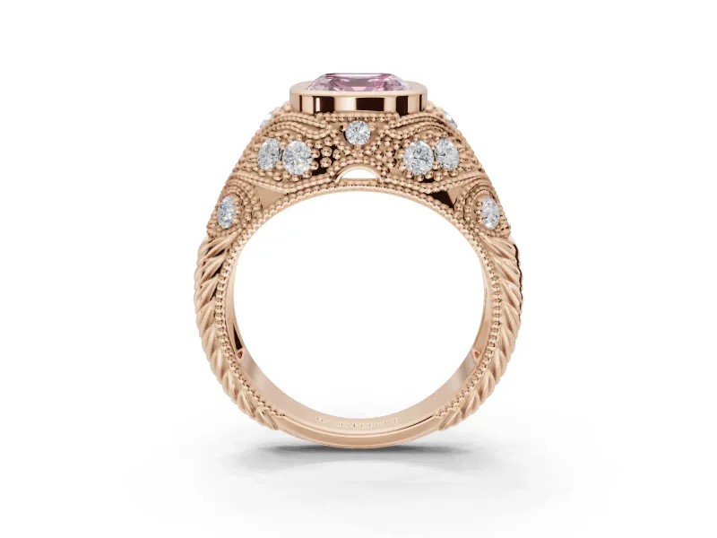 Asscher Cut Vintage Bezel Engagement Ring Setting for a Fancy Pink Lab-Grown Diamond | Rose Gold
