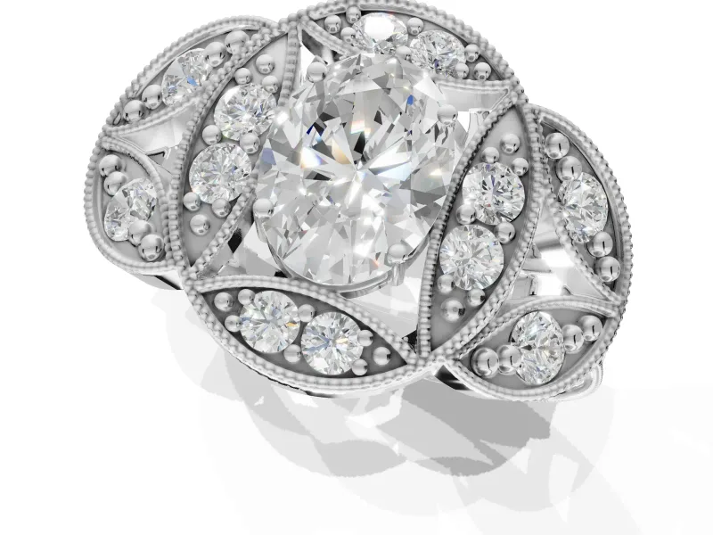 Heart-Shaped Vintage Floral Halo Engagement Ring Setting | Engraved Milgrain Band | Sterling Silver
