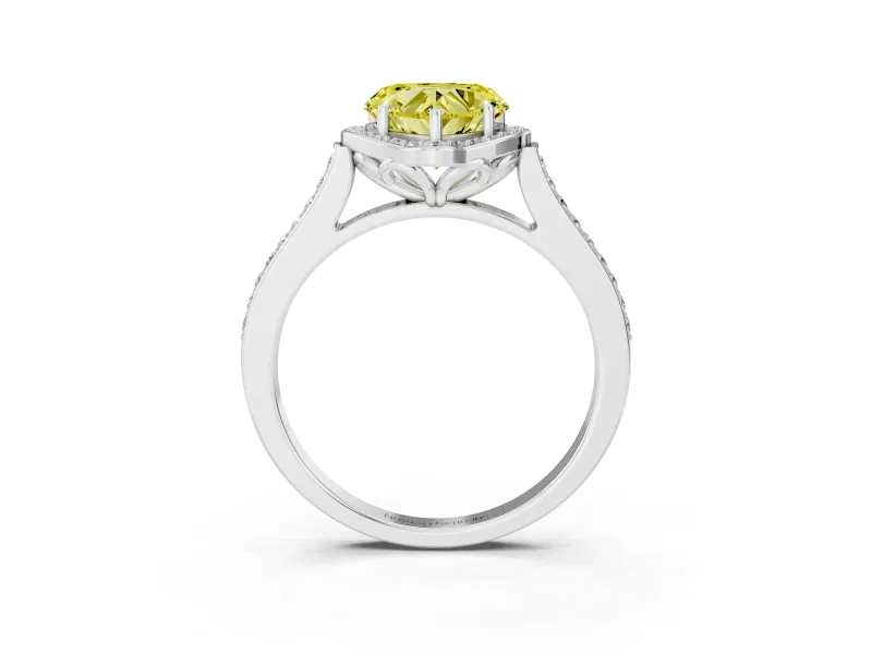 Heart-Shaped Petal Tip Halo Engagement Ring Setting for a Fancy Yellow Lab-Grown Diamond | Pavé Band | Sterling Silver