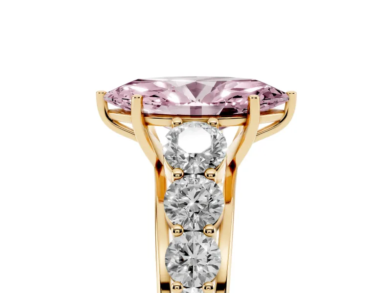 Marquise Graduated Side Stone Engagement Ring Setting for a Fancy Pink Lab-Grown Diamond | Flat Top Band | Yellow Gold