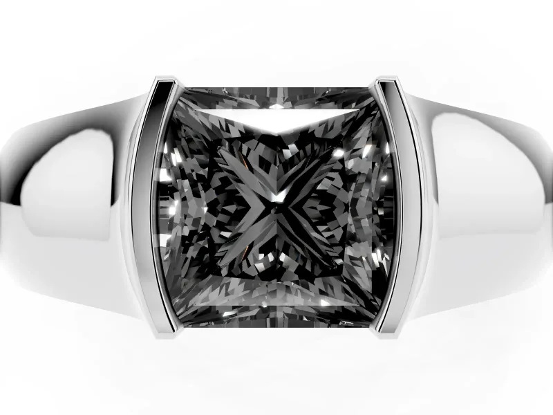 Princess Cut Half Bezel Solitaire Engagement Ring Setting for a Black Center | Wide Band | Platinum
