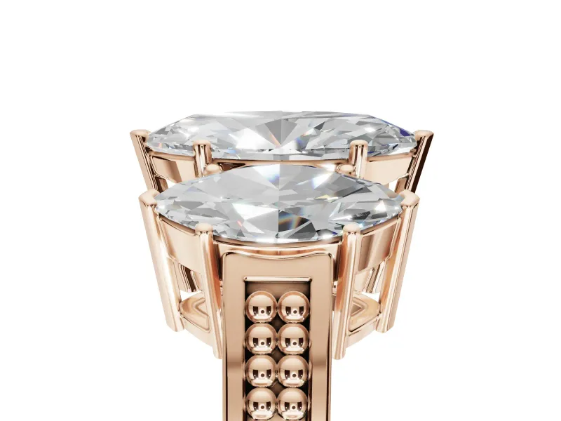 Marquise Three Stone Engagement Ring Setting | Beaded Shoulders | Rose Gold