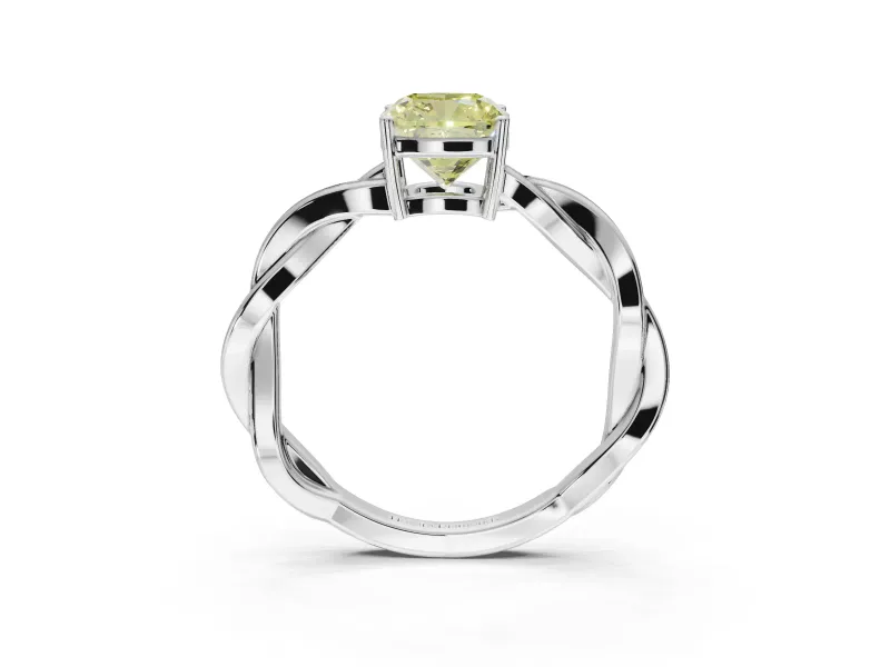 Cushion Cut Twisted Pavé Solitaire Engagement Ring Setting for a Fancy Yellow Lab-Grown Diamond | White Gold